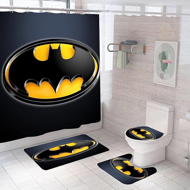 Bathroom 4 Pieces Set Shower Curtain, Toilet Lid Cover and Bath Mat, Non-Slip Rugs, Durable and Waterproof, for Bathroom Decor Set, 72" x 72"