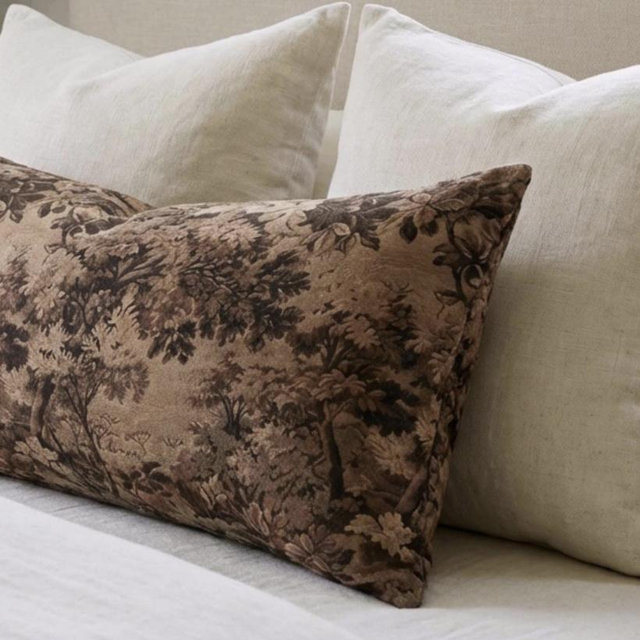 Dark Brown Tapestry Pillow Cover Jacquard Foliage Leaf Pattern Woven Cushion Medieval Rustic Accent for Sofa Couch or Bed Housewarming Gift - Single 16"x48" Pillow Cover