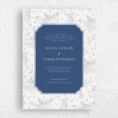 Blue Floral Wedding Invitation - Kerenza Portrait