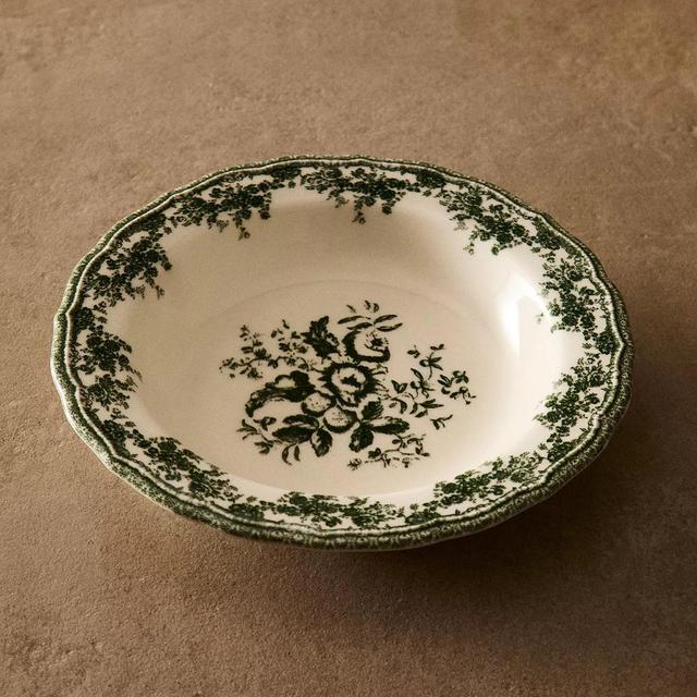FLORAL EARTHENWARE SOUP PLATE OLIVE
