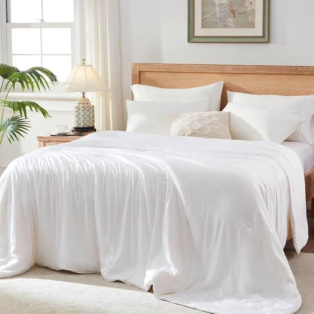 Globon Bamboo Viscose Cooling Comforter Queen Size,Luxurious Lightweight Blanket for Summer/Hot Sleepers,Natural Bamboo Viscose Shell,Organic Breathable Fill, Double Stitch, White