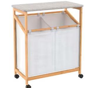 Bamboo 2-Compartment Laundry Cart with Wheels