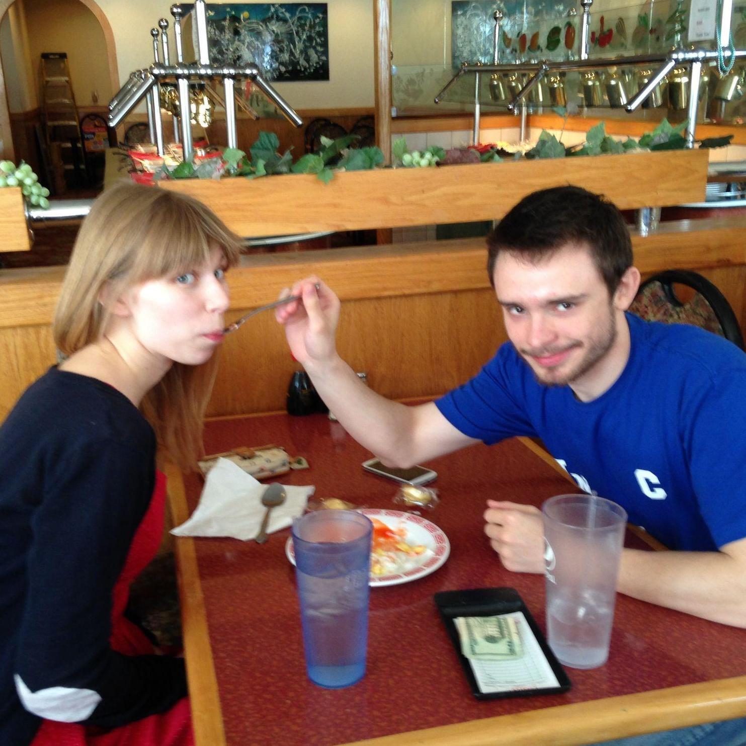 Our first Valentine's Day together at Golden Palace Chinese Buffet, Joe 7 plates, Abby 4 plates
