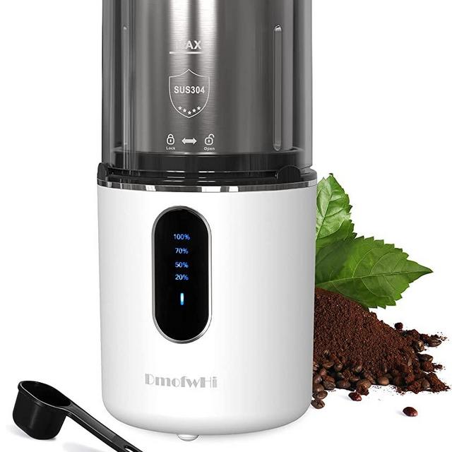 Cordless Coffee Grinder Electric, DmofwHi USB Rechargeable Spice Grinder Electric with 304 Stainless Steel Blade and Removable Bowl,Coffee Bean Grinder for Spices and Seeds-White