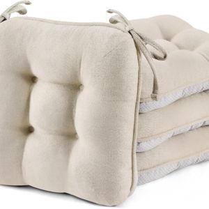 BETU Chair Cushions for Dining Chairs Set of 4,3.5" Thick Kitchen Table Chair Pads with Ties,Non Slip Backing and Covers, Seat Cushion for Dining Room,Bar,Patio Chairs,15.5"X15.5"X3.5",Beige
