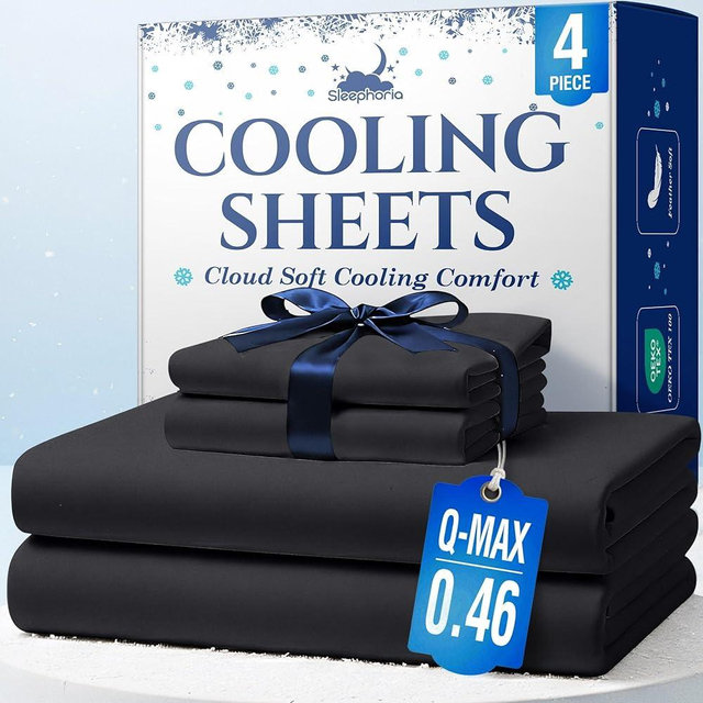 SLEEPHORIA Cooling Sheets - BreezeWeave 4 PC King Size Cooling Bed Sheets for Hot Sleepers & Deep, Cool Rest - Cloud Soft, Silky Smooth, 16 in Deep Pocket, Ultra Durable (Midnight Black)