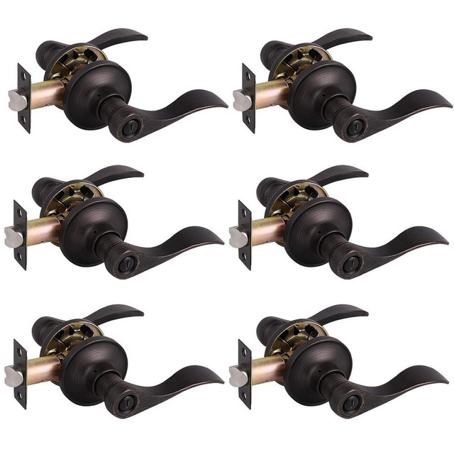 Gobrico 6 Pack Oil Rubbed Bronze Privacy Door Levers for Bathroom Bedroom, Keyless Door Locksets Knobs, Interior Door Handles with Lock, Drop Lever Style
