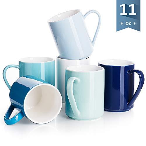 Sweese 603.003 Porcelain Coffee Mug Set - 11 Ounce for Coffee, Tea, Cocoa and Mulled Drinks - Set of 6, Cool Assorted Colors