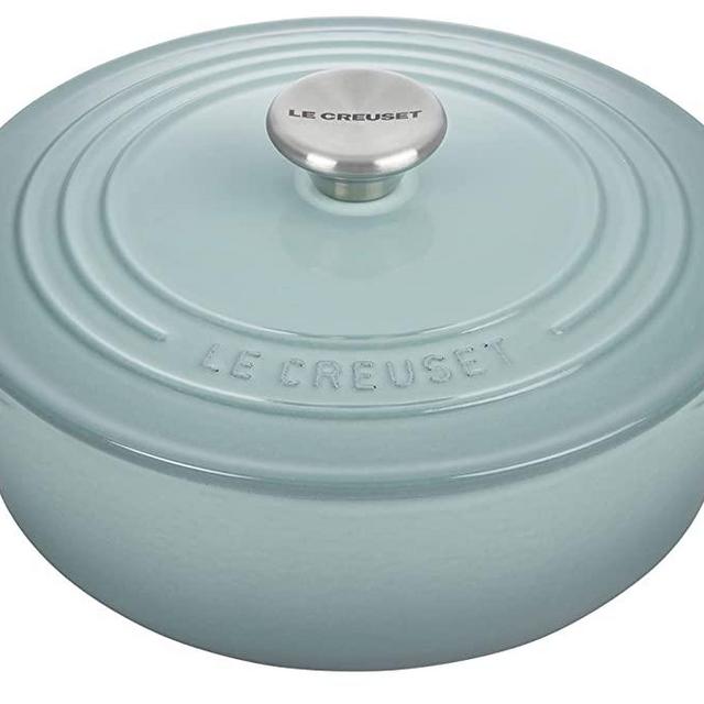 Spice by Tia Mowry Savory Saffron 6Qt Cast Iron Dutch Oven w/Embossed Lid -  Aqua Blue, 6-Quart