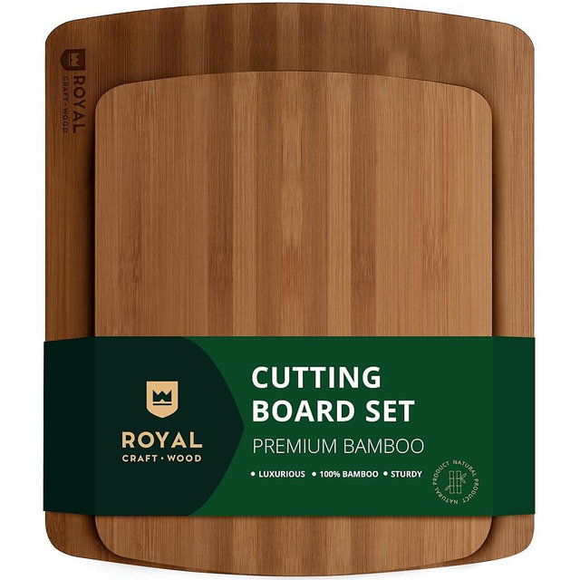 ROYAL CRAFT WOOD Cutting Boards for Kitchen - Wooden Cutting Board for Meal Prep & Serving, Non-Toxic Bamboo Chopping Board, Carbonized Bamboo Durable Charcuterie & Lightweight Serving Boards (2 pcs)