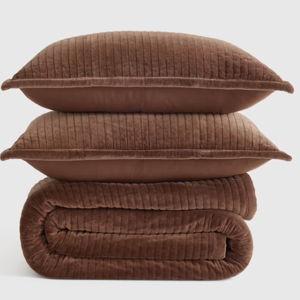 Cotton Velvet Channel Quilt Set - Chestnut, King