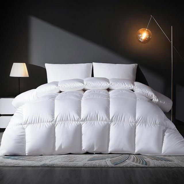 DOWNSTORIA Feather Down Comforter Queen Size Duvet Insert, All Season True Baffle-Box Noiseless Bedding Comforters, Soft Hotel Collection Bed Comforter, Medium Warmth - White, 90 X 90 in.
