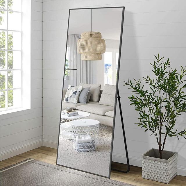 ElevensMirror Full Length Mirror Dressing Mirror with Standing Holder 59"x20" Large Rectangle Bedroom Floor Mirror Wall-Mounted Mirror Hanging Leaning (Black (59" x 20" with Standing))