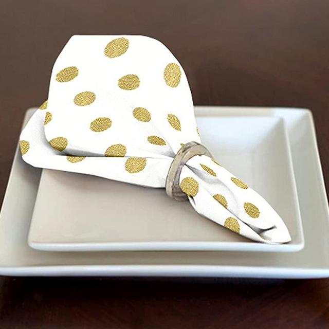A LuxeHome White and Metallic Gold Modern Contemporary Polka Dot Lunch or Dinner Napkins 17" x 17" Set of 4