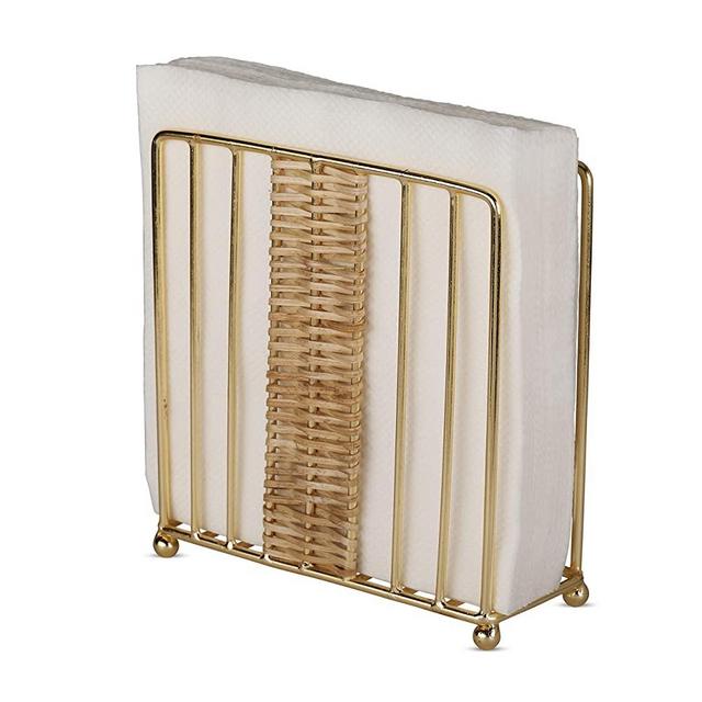 Folkulture Napkin Holder for Tables or Kitchen, Modern or Rustic Napkin Holders for your Farmhouse, Paper Napkin Storage Dispenser, 6 x 6 Inches, Gold Metal