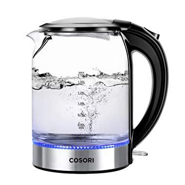COSORI Electric Kettle(BPA-Free) Glass Boiler Hot Water & Tea Heater with LED Indicator Light,Auto Shut-Off & Boil-Dry Protection,100% Stainless Steel Inner Lid & Bottom, 2 Year Warranty