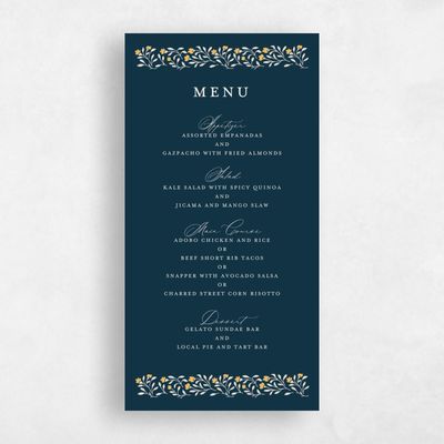 Deepest Teal, Blue Wedding Menu - Sabine