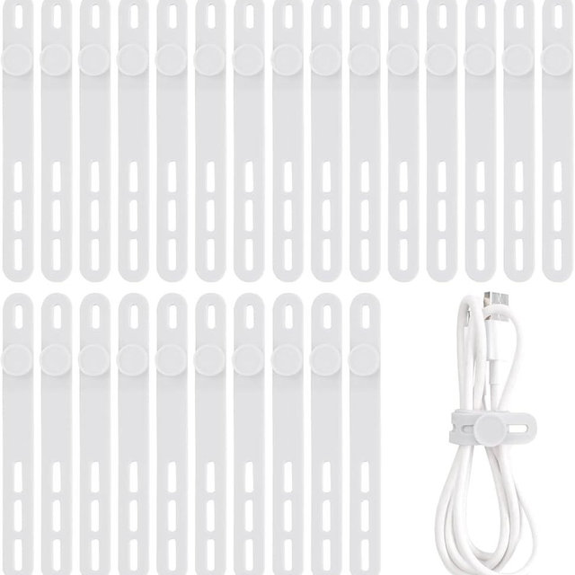 Oligei 25 Pcs Silicone Cable Ties, Cable Ties Reusable, High Elasticity Cord Wraps for Electrical Cords, Cord Organizer for Earphone, Phone Charger(White)