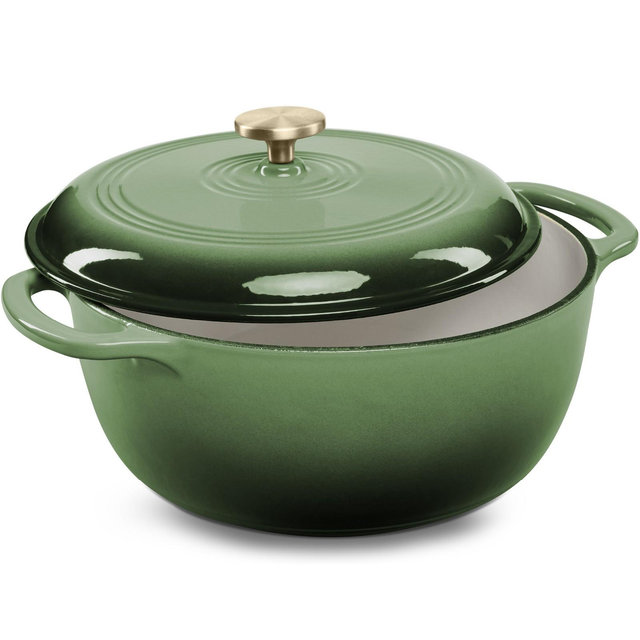 Best Choice Products 7.5 Quart Enamel Cast-Iron Dutch Oven, Heavy-Duty Cookware w/ Dual Handles, Lid - Deep Olive Green