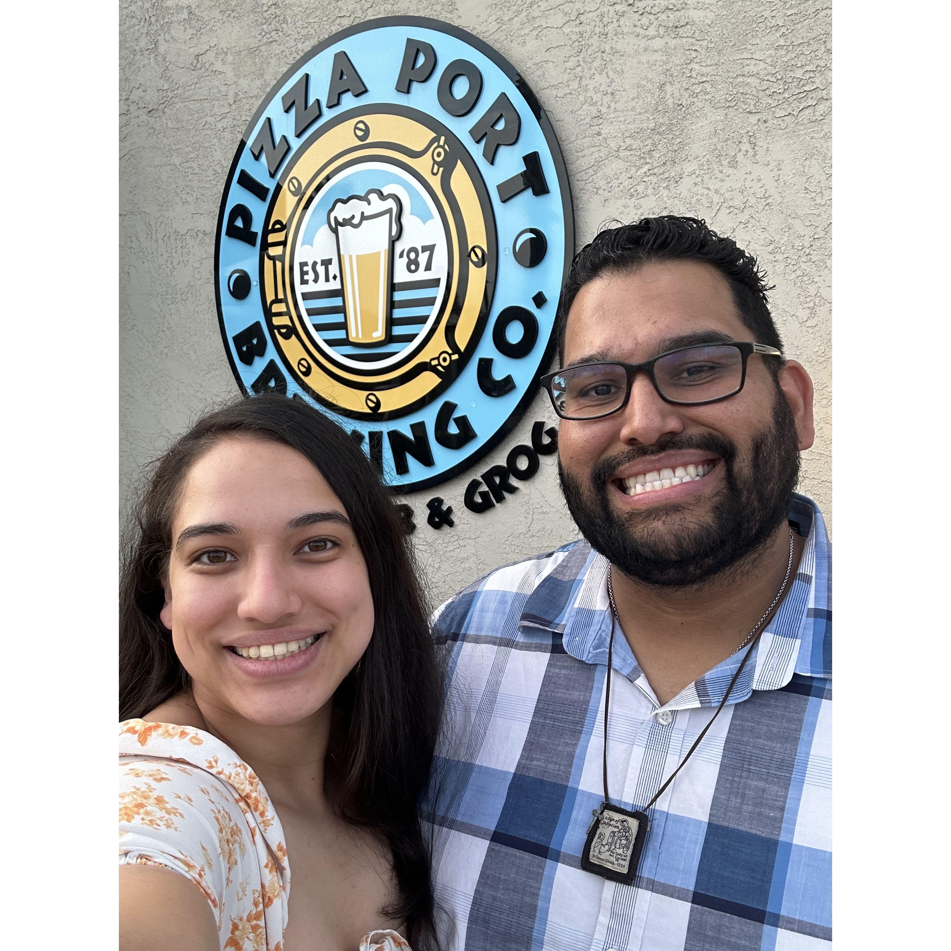 This is us on the anniversary of when we met at Pizza Port in IB!