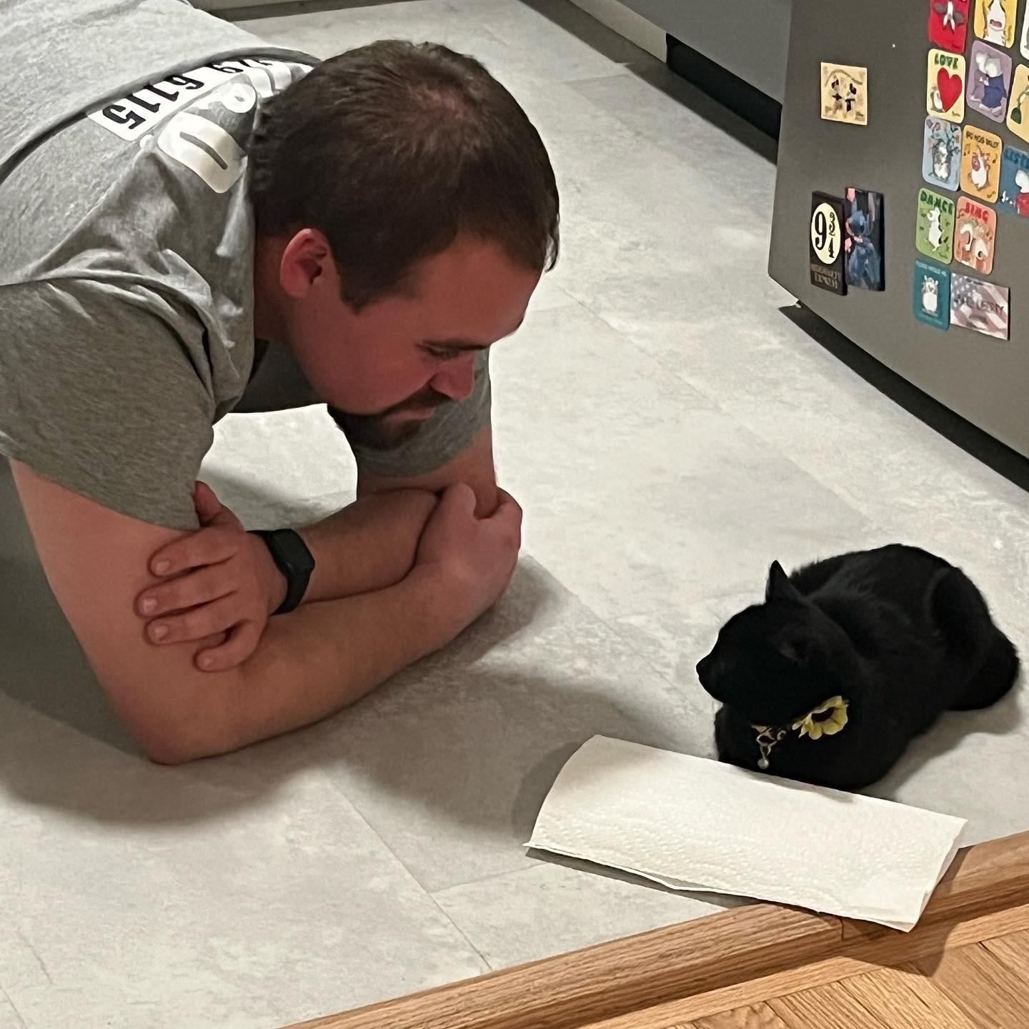 Dan practicing to be a supportive father.