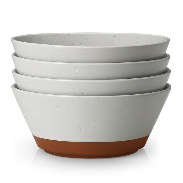 MALACASA Soup Bowls, Ceramic Salad Bowls Set of 4, 35oz Ceramic Bowls for Ramen, Cereal, Fruit and Pho, Microwave & Dishwasher Safe, Speckled Deep Bowls, Grey & Brown