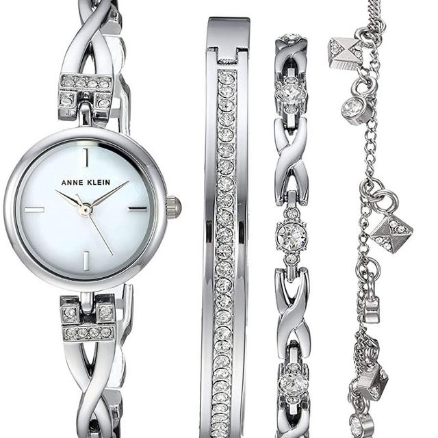 Anne Klein Women's Premium Crystal Accented Watch and Bracelet Set
