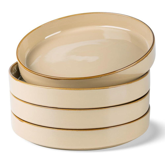 GBHOME 9'' Large Ceramic Pasta Bowls, 32oz Stoneware Pasta Serving Bowls Set of 4 for Kitchen, Wide Bowls for Fruit,Pasta,Salad,Oatmeal,Meal, Microwave Safe, Reactive Glaze-Warm Sand