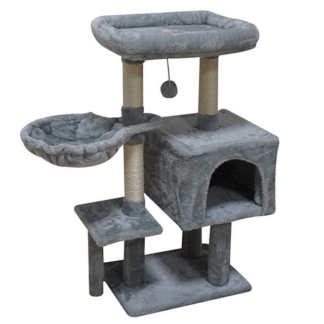 FISH&NAP Cat Tree Cat Tower Cat Condo Sisal Scratching Posts with Jump Platform Cat Furniture Activity Center Play House Grey