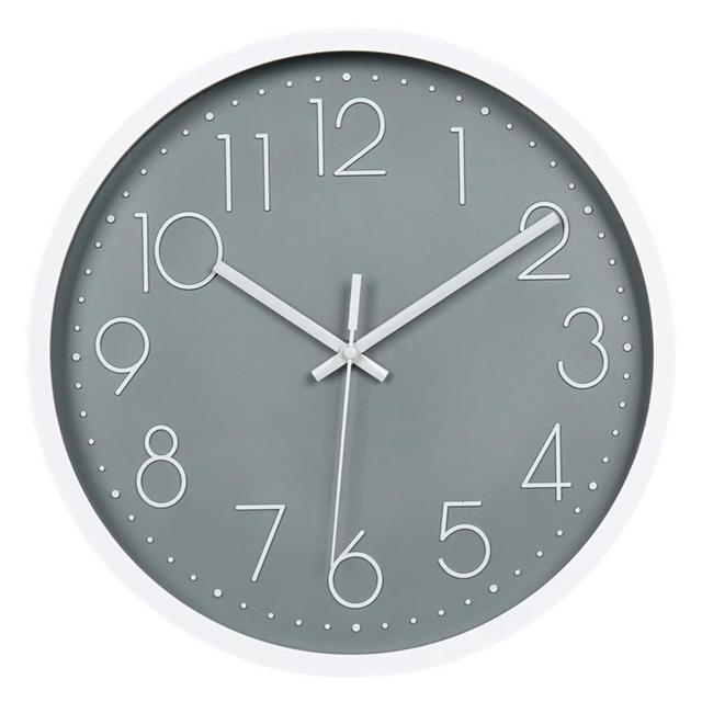 JUSTUP 12in Non-Ticking Wall Clock, Silent Battery Operated Wall Clock with ABS Frame HD Glass Cover for Kids Living Room Bedroom Kitchen School Office Decor (Gray)