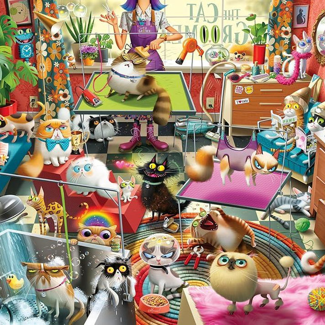 Ravensburger The Cat Groomer – 1000 Piece Jigsaw Puzzle by Dean Macadam – Whimsical Cat Salon Scene - Vibrant Artwork - Premium Quality Ages 14 and Up