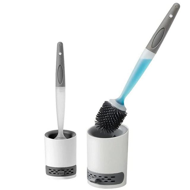 Toilet Brush Soap Dispenser Magic Brush Toilet Scrub Brush - Stores Liquid Cleaner in Handle - Ventilated Storage Caddy - No Scratch TPR Brush Head - 18" Toilet Brush Handle (White)