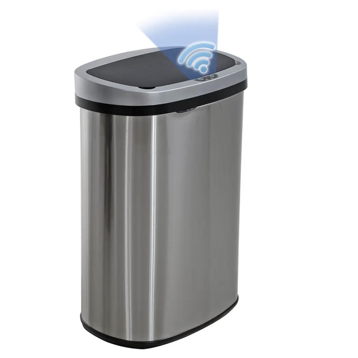 BestOffice | 13 Gallon Trash Can with Lid | Automatic Touchless Garbage Can | Odor Control | Modern Oval Design | Easy to Clean | Stainless Steel | Fits Any Kitchen, Bathroom, Office or Home