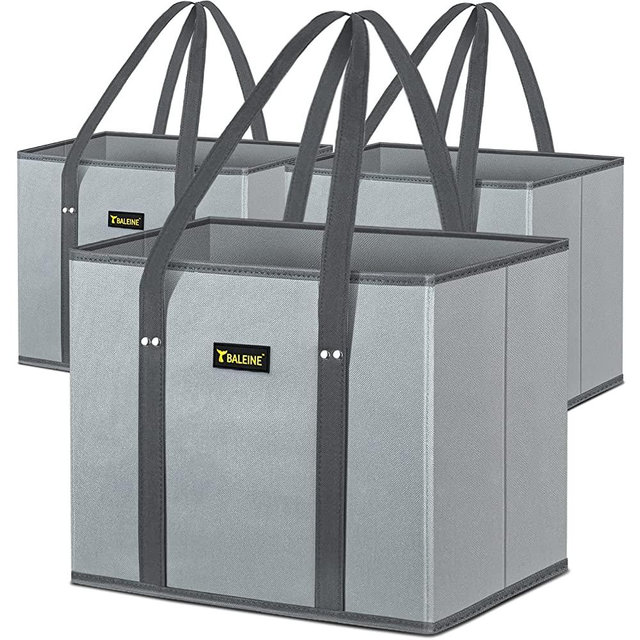 BALEINE 3Pk Reusable Grocery Bags, Foldable Shopping Bags for Groceries with Reinforced Bottom & Handles