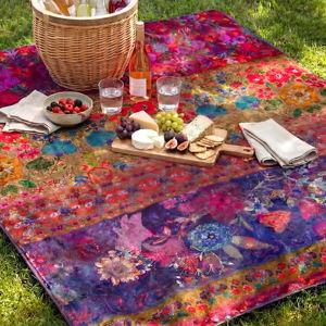 XL Water Resistant Picnic Blanket - Blue Patchwork