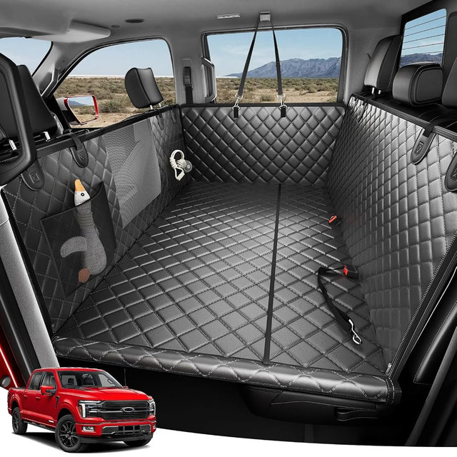 Zanch Heavy-Duty Dog Car Seat Cover, Flat Solid Back Seat Extender for Multi Large Dogs, Hard Bottom Supports 450 lb, Waterproof Scratchproof Hammock Protector, Standard for Cars, SUV, Trucks, Black