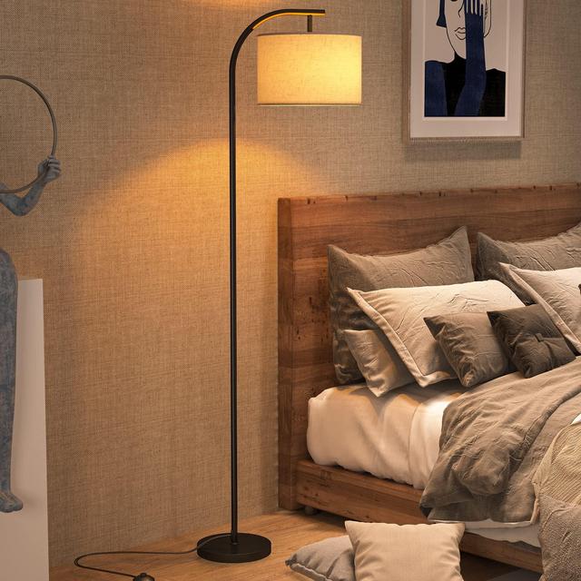 Floor Lamp for Living Room, Modern Arc Floor Lamps with Foot Switch, Adjustable Beige Linen Lampshade ＆ Metal Pole, 67Inches Tall Standing Led Lamp for Farmhouse Bedroom, 9W E26 Bulb Included