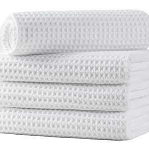 Microfiber Waffle Hand Towels, 4 Pieces, Soft, Absorbent, Fast Drying, Lint Free (White)