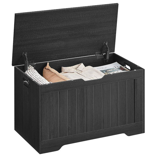 VASAGLE Storage Chest, 29.9 Inches Width Storage Bench, Entryway Bench with 2 Safety Hinges, Shoe Bench, Farmhouse Style, for Entryway, Bedroom, Living Room, Charcoal Gray ULHS011B02