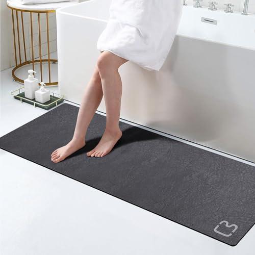 Dark Grey Bath Mat 15.7" x 47.2" Extra Long Bathroom Mat Large Fast Dry Super Absorbent Non-Slip Rubber Backed Shower Mat Bathroom Rugs Mat for Bathroom Floor, Tub, Shower, Sink, Dark Gray