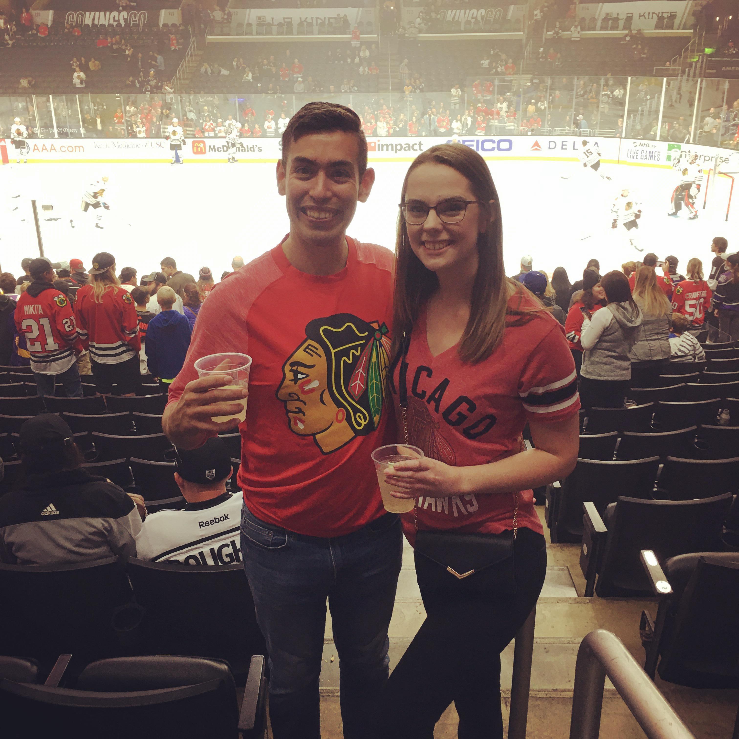 Julia took Esteban to Los Angeles for his birthday to see his hockey team, Chicago Blackhawks, play at the Staples Center