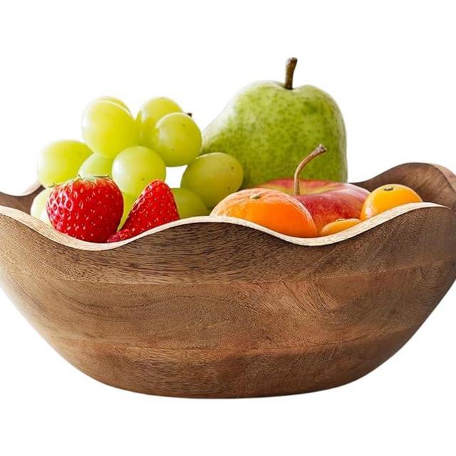 TrendBell Handmade Large Wooden Bowl Mango Wood Decorative Bowl for Veggies, Fruits Wooden Serving Scalloped Bowl Modern Rustic Home Decorations Home Party Wedding Décor 12 x 4.5 x 11 Inches