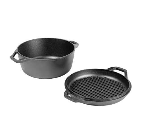 Lodge Chef Collection 6 Quart Cast Iron Double Dutch Oven. Seasoned and Ready for the Kitchen or Campfire. Cover Converts to a Grill Pan for Searing. Made from Quality Materials to Last a Lifetime