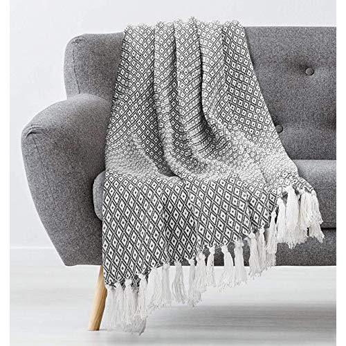 Americanflat Omala Cloud Grey and White Mini Diamond Cotton Blanket Throw with Fringe - 50x60 Inches