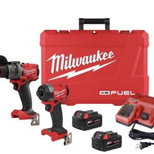Milwaukee M18 FUEL 2-Tool Combo Kit, 1/2in. Hammer Drill/Driver, 1/4in. Hex Impact Driver, 2 Batteries, Charger, Model# 3697-22