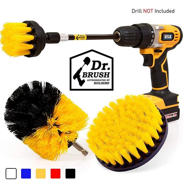 Holikme 4 Pack Drill Brush Power Scrubber Cleaning Brush Extended Long Attachment Set All Purpose Drill Scrub Brushes Kit for Grout, Floor, Tub, Shower, Tile, Bathroom and Kitchen Surface