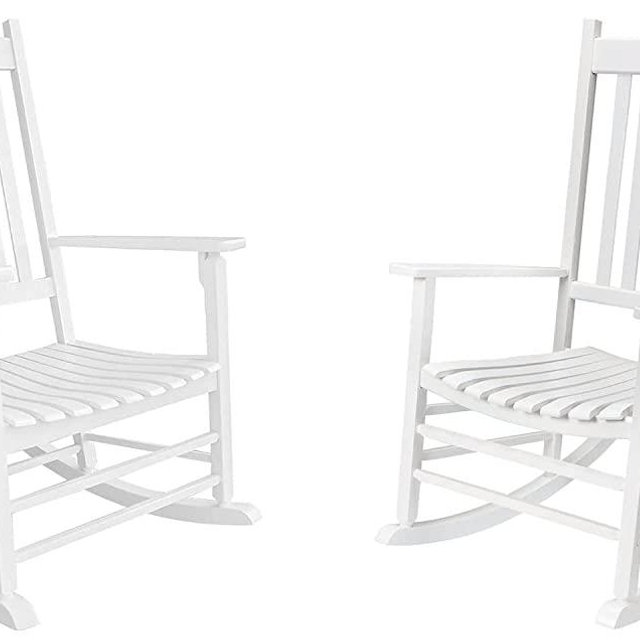Rocking Chair-Wooden Frame Chair,Indoor & Outdoor Fade-Resistant Rocker with 350lbs Weight Capacity,All Weather Porch Rocker for Garden,Lawn,Balcony,Backyard and Patio Porch Rocker 2 White