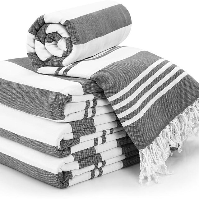Utopia Towels - 4 Pack Turkish Beach Towel (40 x 72 Inches) - 100% Cotton Oversized Sand Free Lightweight Quick-Dry Turkish Towel, Prewashed for Soft Feel, Large Peshtemal Towel for Travel (Grey)