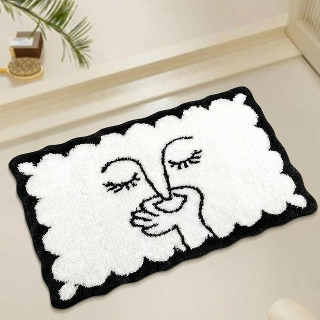 Dunzy Microfiber Bathroom Mats 20" x 32" Black and White Bathroom Decor Bad Smell Humorous Funny Bath Rug Scalloped Non-Slip Washable Absorbent Floor Carpet for Bathtub Shower Home Decor