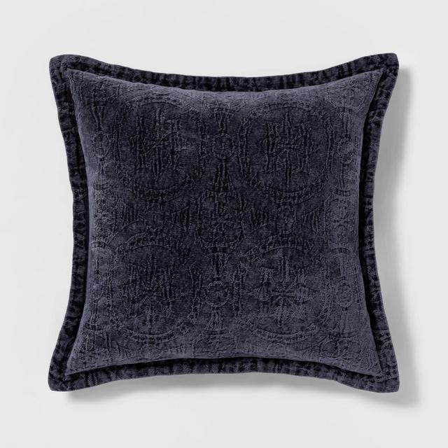 Washed Chenille Square Pillow Navy - Threshold™